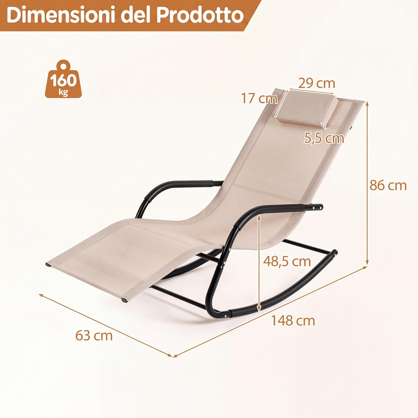COSTWAY Lettino Prendisole a Dondolo, Poggiatesta Rimovibile (Beige)