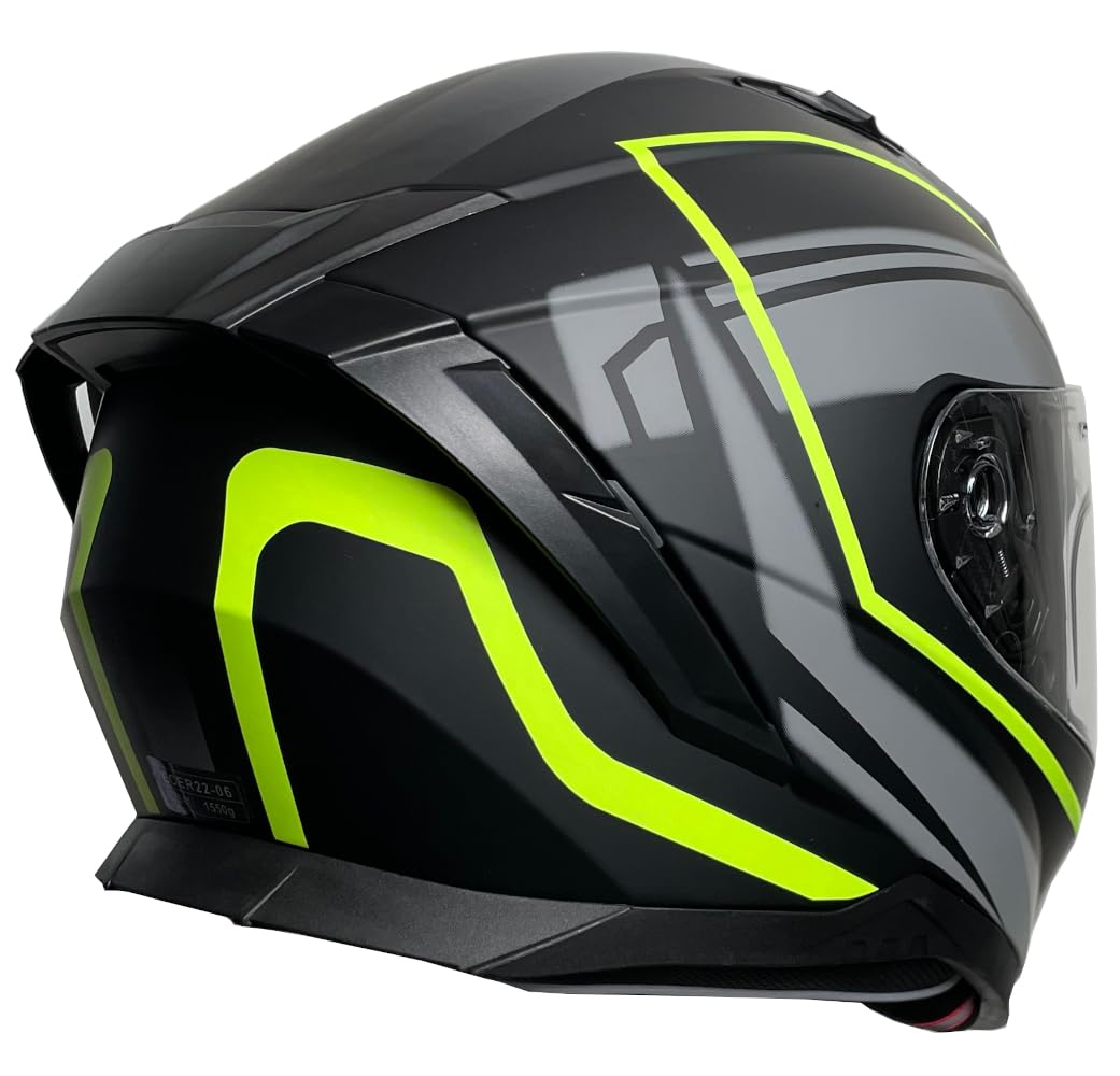 Integralhelm Helm Motorradhelm RALLOX 69-G neon schwarz matt mit Sonnenvisier Größe S M L XL