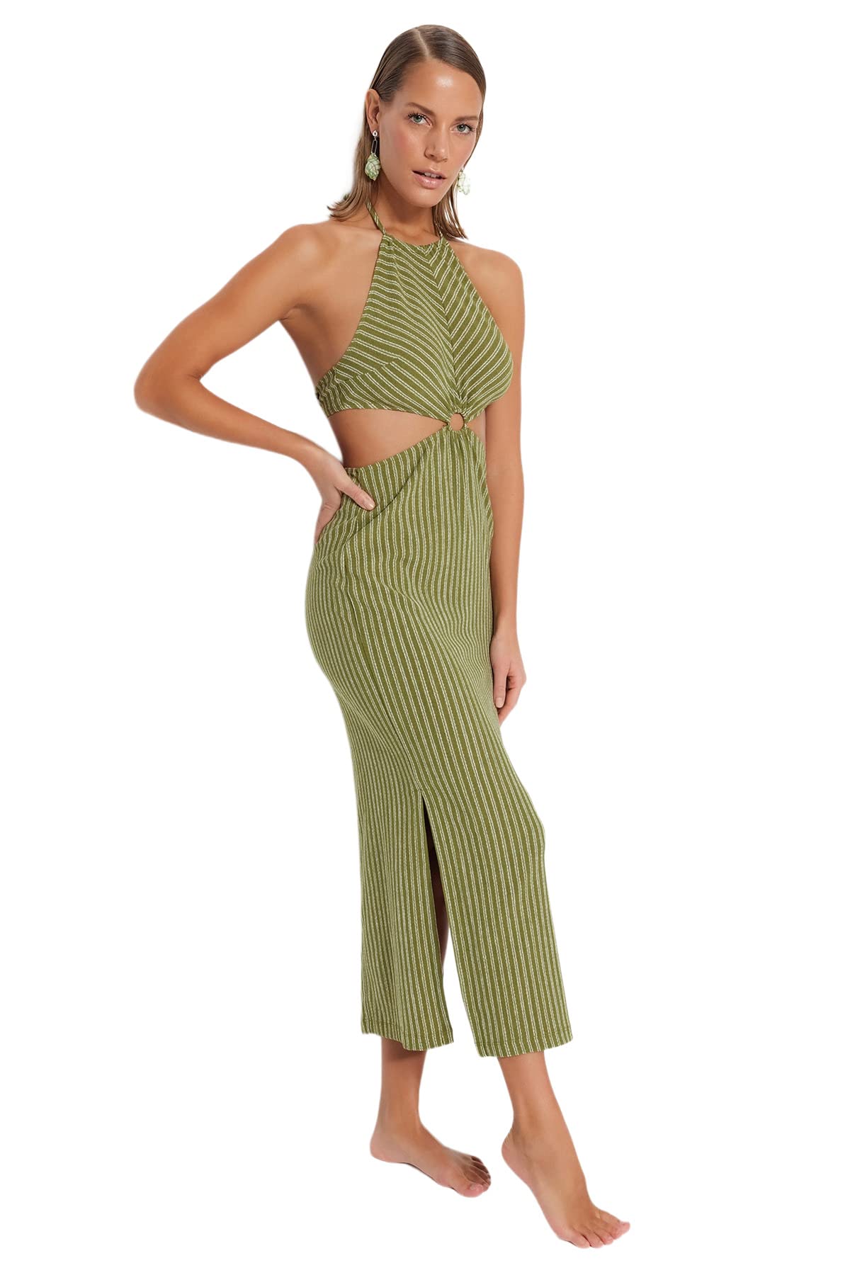 Trendyol Women's Smock Regular fit Knit Dress, Green, L