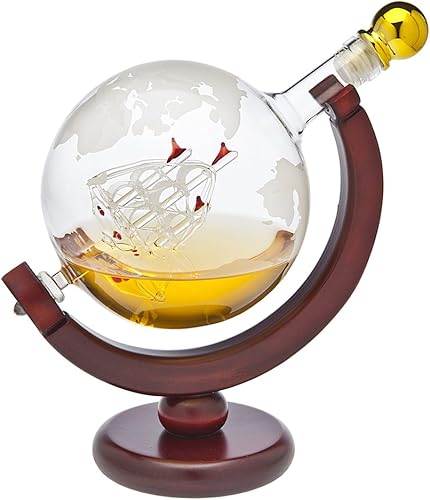Decantador en forma de globo terráqueo para licores, whiskey escocés o bourbon, vodka o vino (con capacidad para 28.74 onzas líquidas)