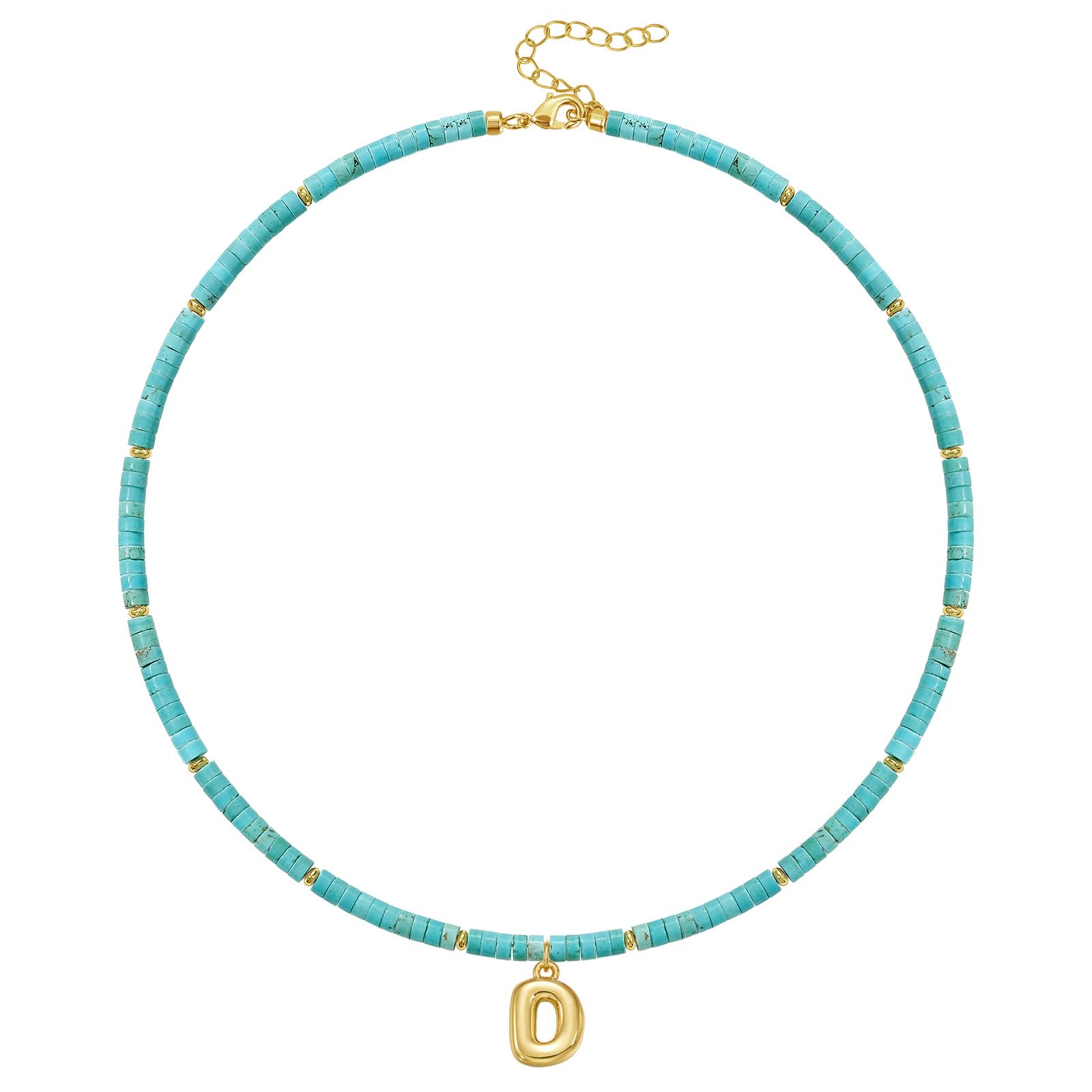 KELORIS PATH Beaded Initial Necklace for Women, 14K Gilded Plated Bubble Letter Pendant Natural Handmade Stone Choker Boho Colorful Summer Beach