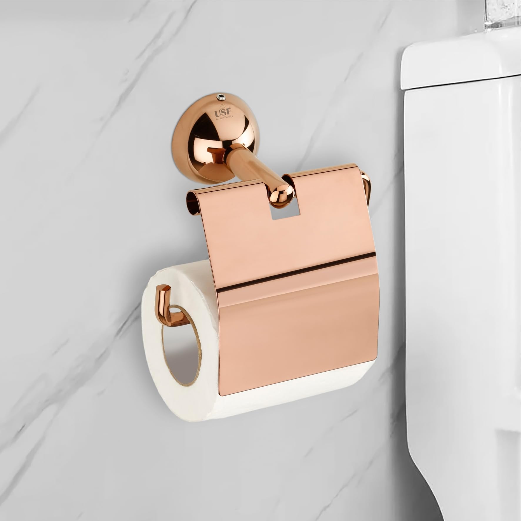 USF Bath Accessories Toilet Paper Roll Holder for Bathroom, 304 Stainless Steel Toilet Paper Holder in Restroom, Toilet Tissue Roll Holder, Bath Essentials (Rose Gold, Torin)