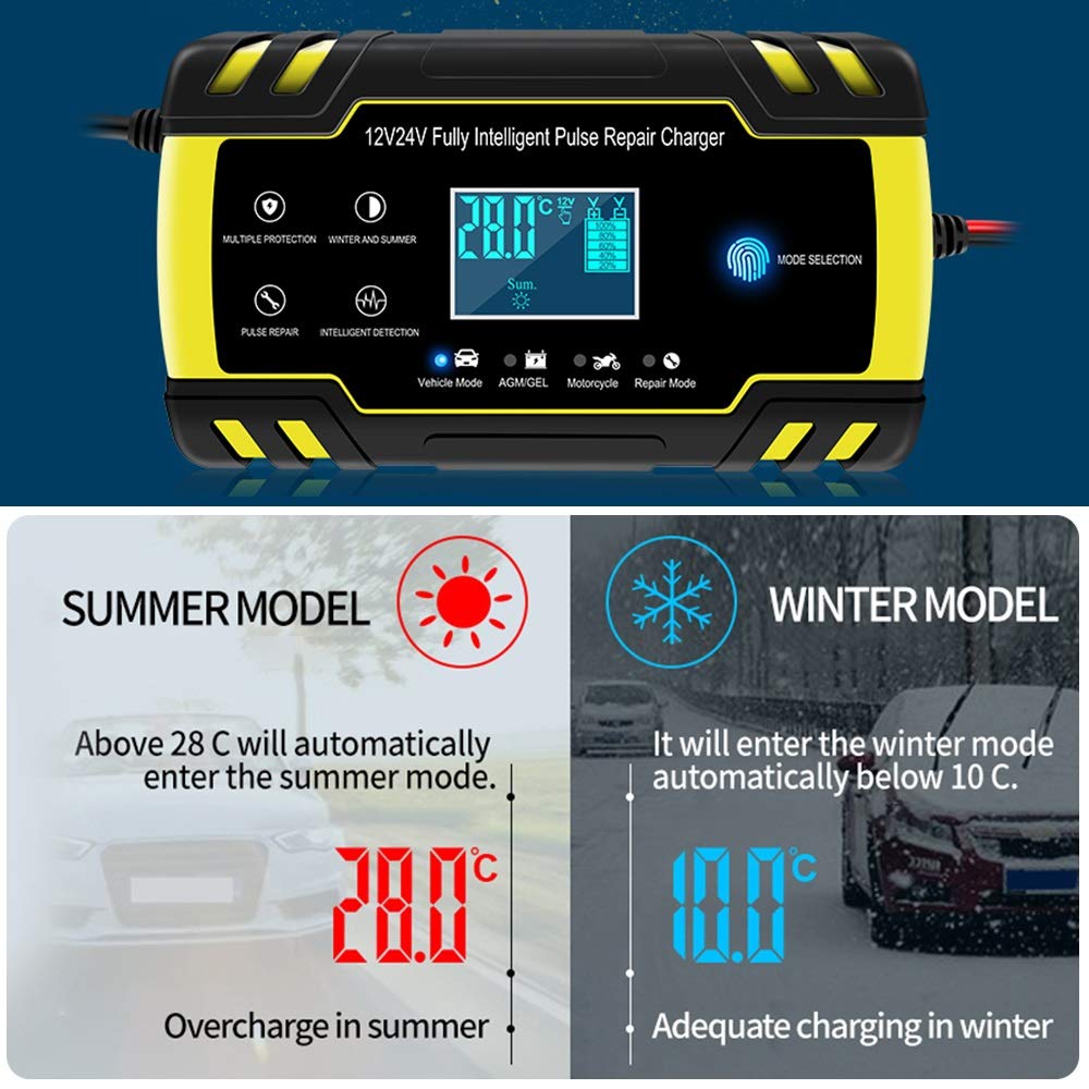 Caricabatterie Auto,Carica Batterie per Auto Completamente automatico batteria Car Charger 12V 8A 24V 4A intelligente di ricarica rapida for AGM GEL WET caricabatteria display(4)