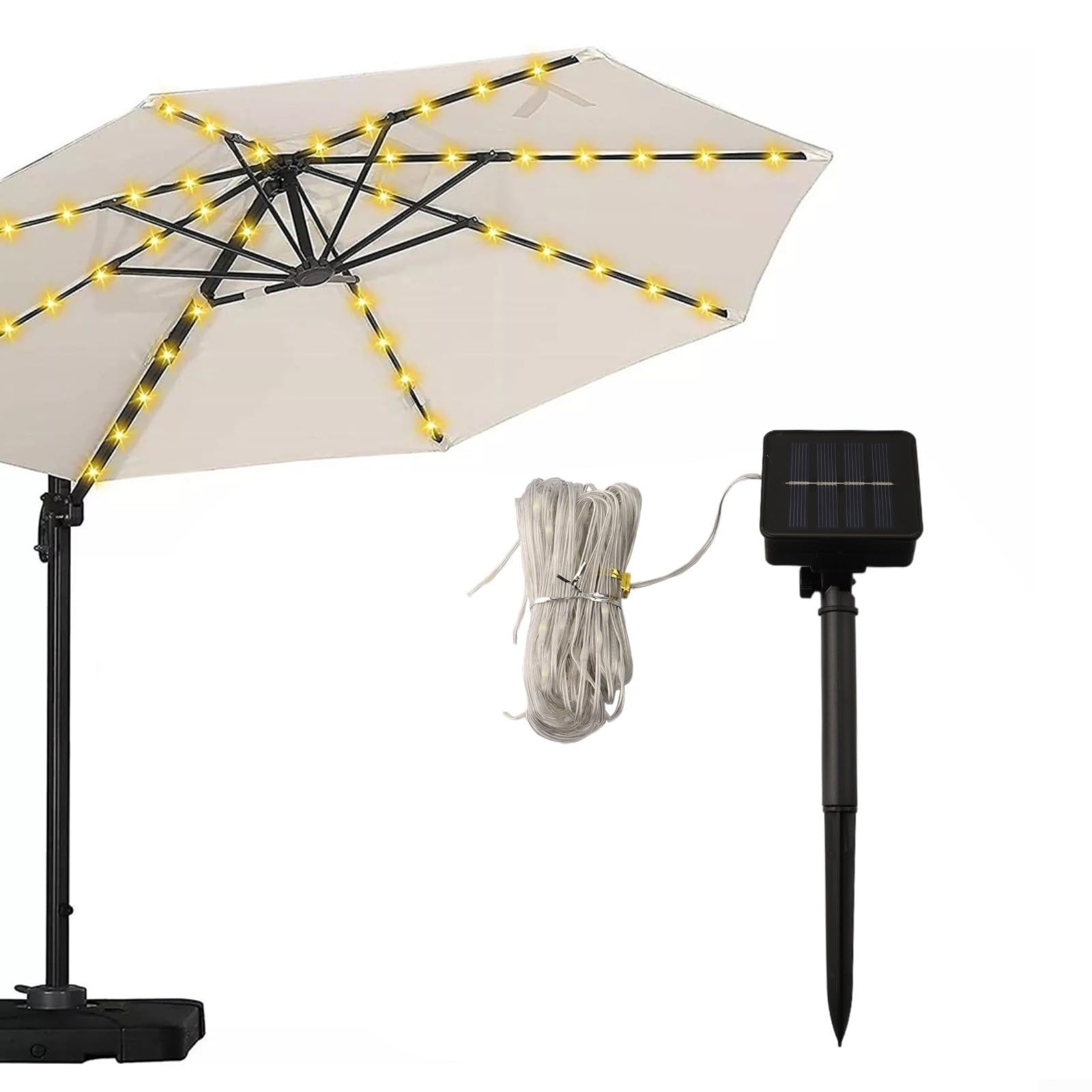 CWOQOCW Parasol Lights Solar Powered 104 LED String Lights 8 Lighting Modes IP67 Waterproof For Outdoor Garden Decor Umbrellas Garden Tent Party Decor(white light)