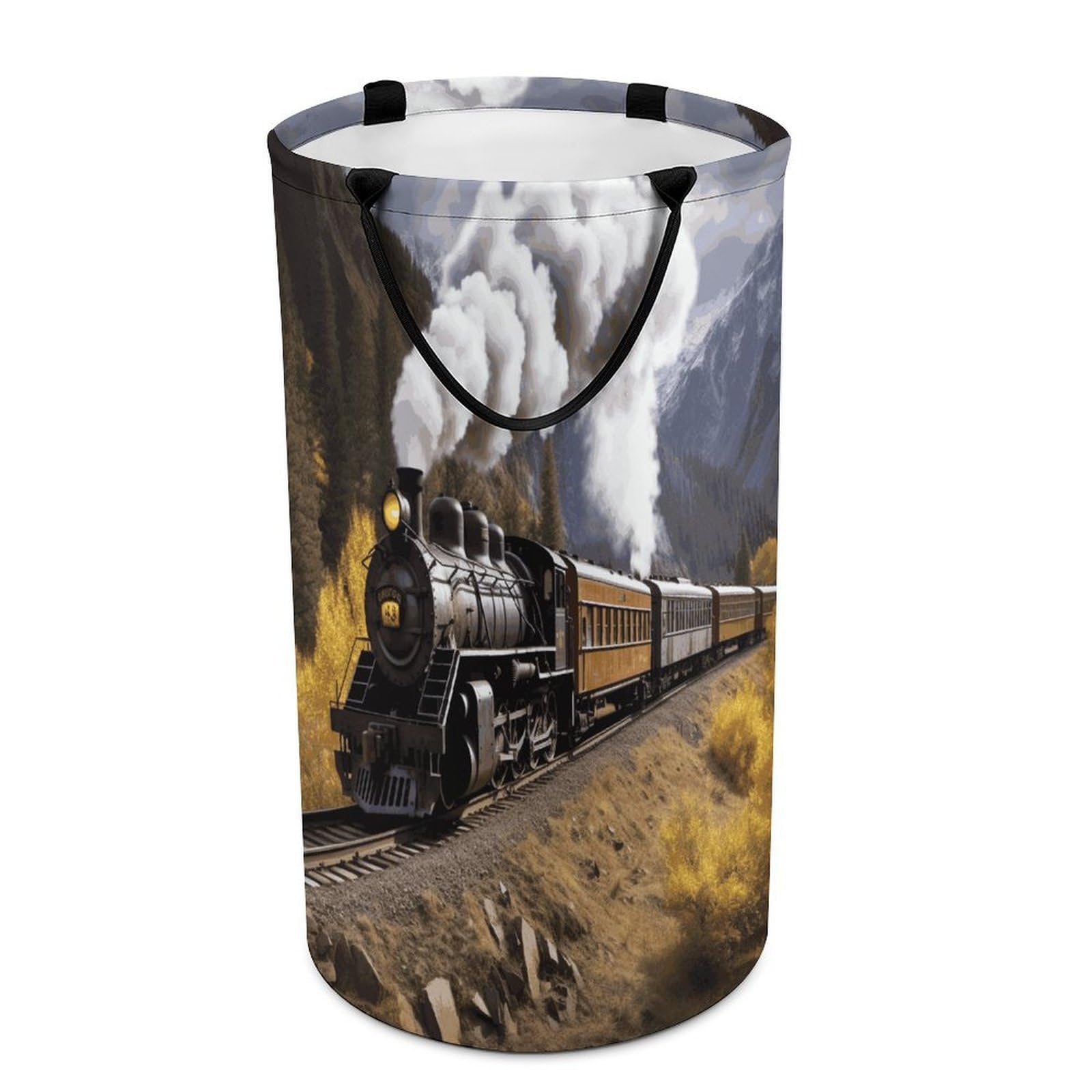 Steam Locomotive Train Laundry Basket Waterproof And Moisture-Proof Storage Bins Collapsible Round Laundry Hamper Perfect for Toys, Clothes And Sundries
