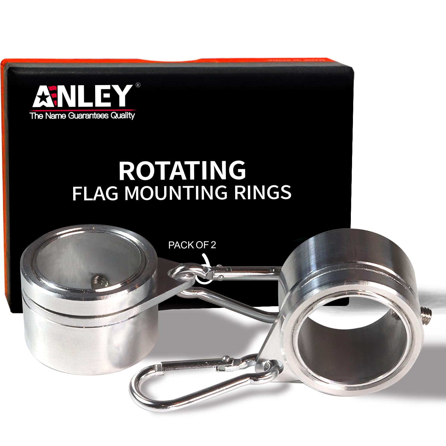 Anley - Juego de anillos de montaje para mástil de bandera de aluminio de 1,25", ideal para mástil de bandera de 1-1/4" de diámetro y bandera con 2 ojales (plata, 2)