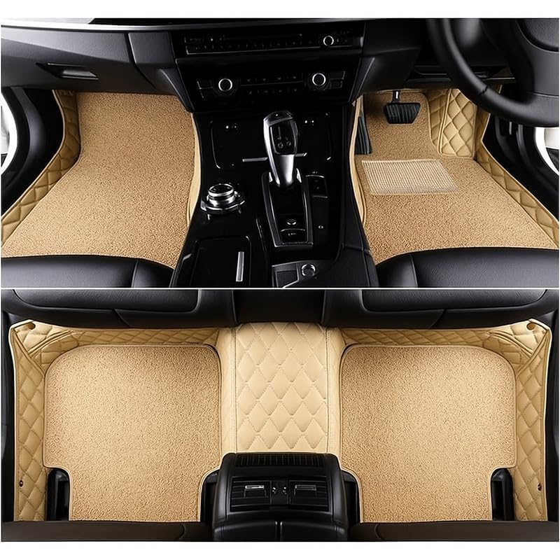 Image of 7D car mat Full Set for Mahindra XUV 7XO AX7 (7 Seater) || Luxury Leather Double Car Floor Mat Complete Set || 100% Waterproof and Washable || Color : Beige