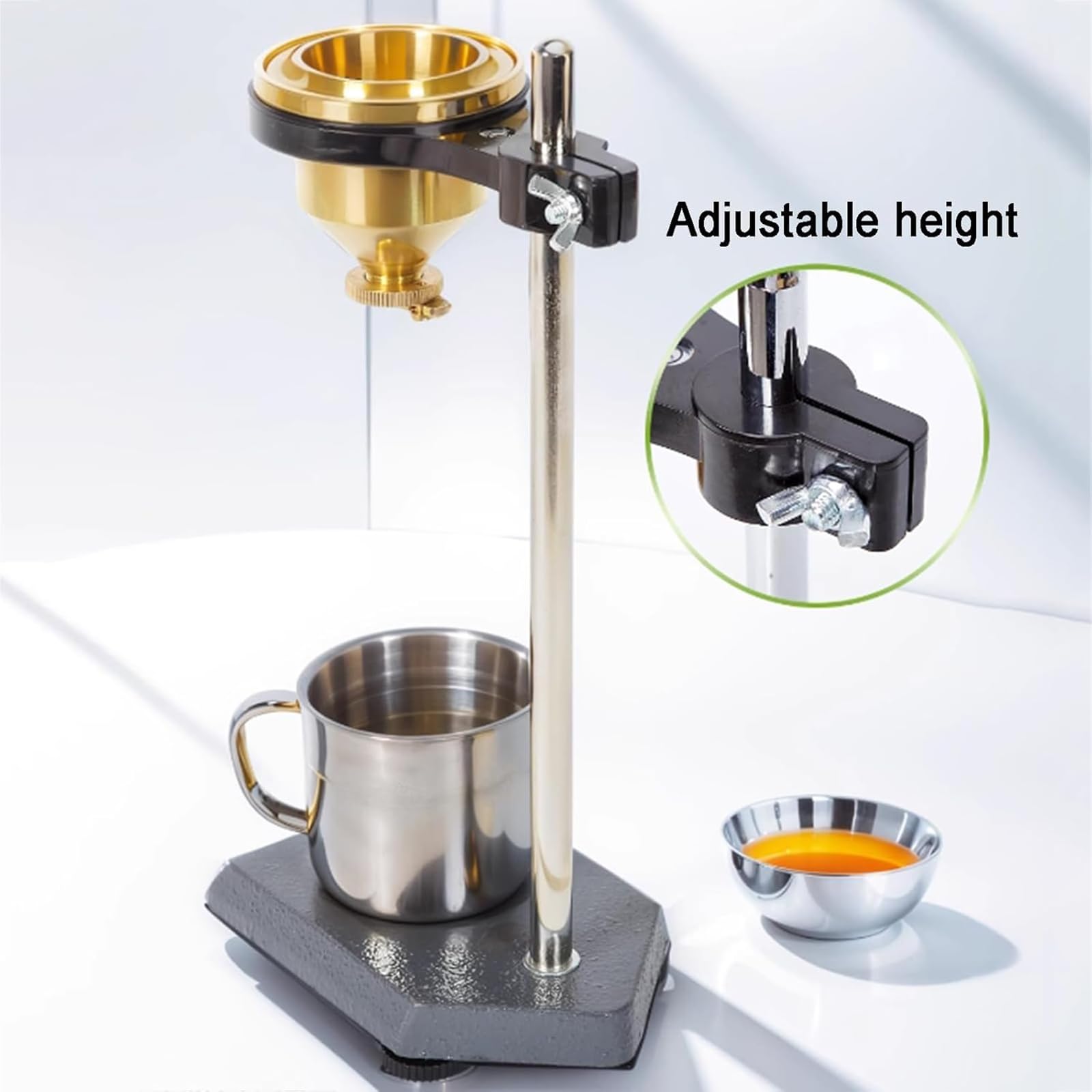 McbeAn Flow Viscosity Cup for Coating, Immersion Brass Viscosity Cup, 100mI Capacity, Outflow Hole 4mm, Pure Copper Cup Body, Height Adjustable, for Paint Varnish Lacquer Inks