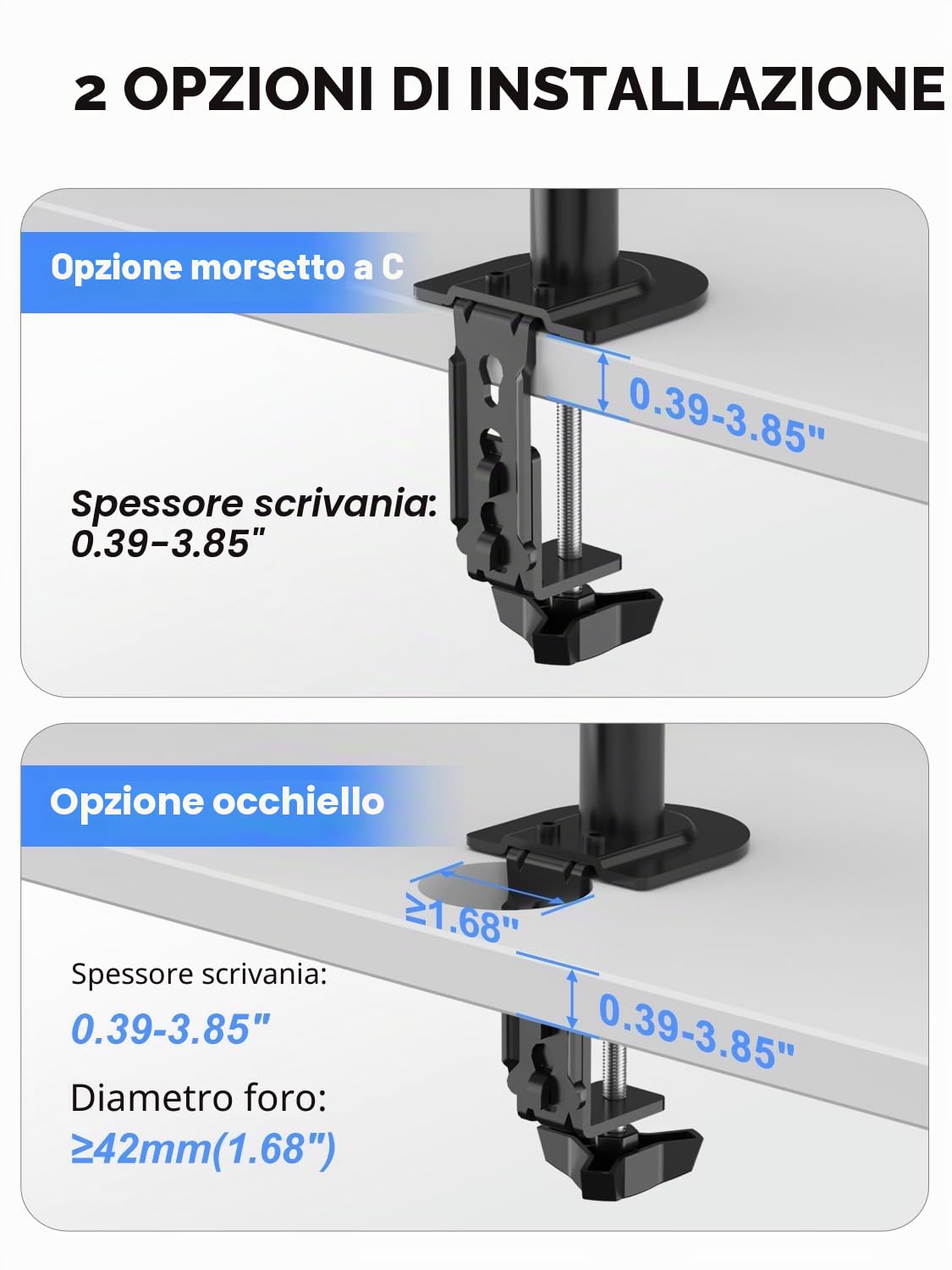 Suptek Supporto per 2 Schermi da Scrivania, Braccio per Doppio Monitor da Tavolo per Due Monitor LCD TV LED da 13-27 Pollici, Dual Supporti per Monitor Schermo per Computer PC Staffa
