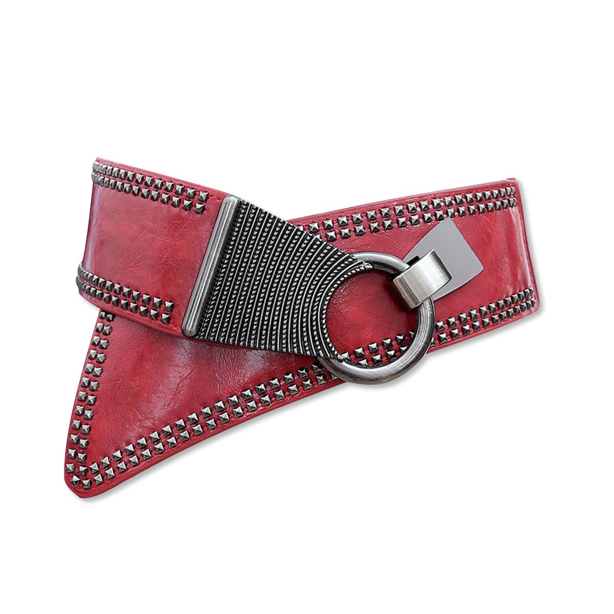 LumiSyne Wide Elastic Belt For Women Punk Rivet Elasitc Belt PU Leather Stretchy Belt With Metal Oblique Hook Buckle Corset Waist Belt Retro Cinch Belt For Dress Shirt Overcoat