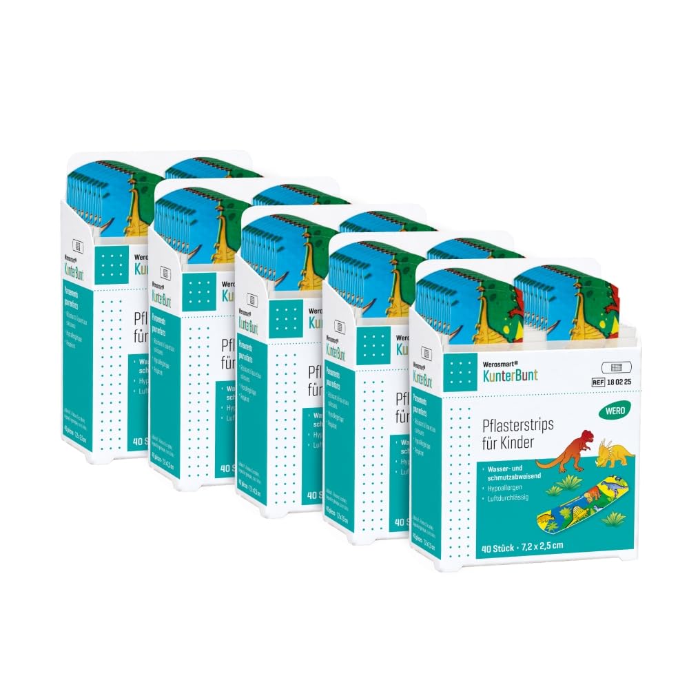 Werosmart® KunterBunt Pflasterstrips für Kinder 7,2 × 2,5 cm, 5 Einsätze | Nachfüll-Einsätze für WERO Smart Box® Pflasterspender