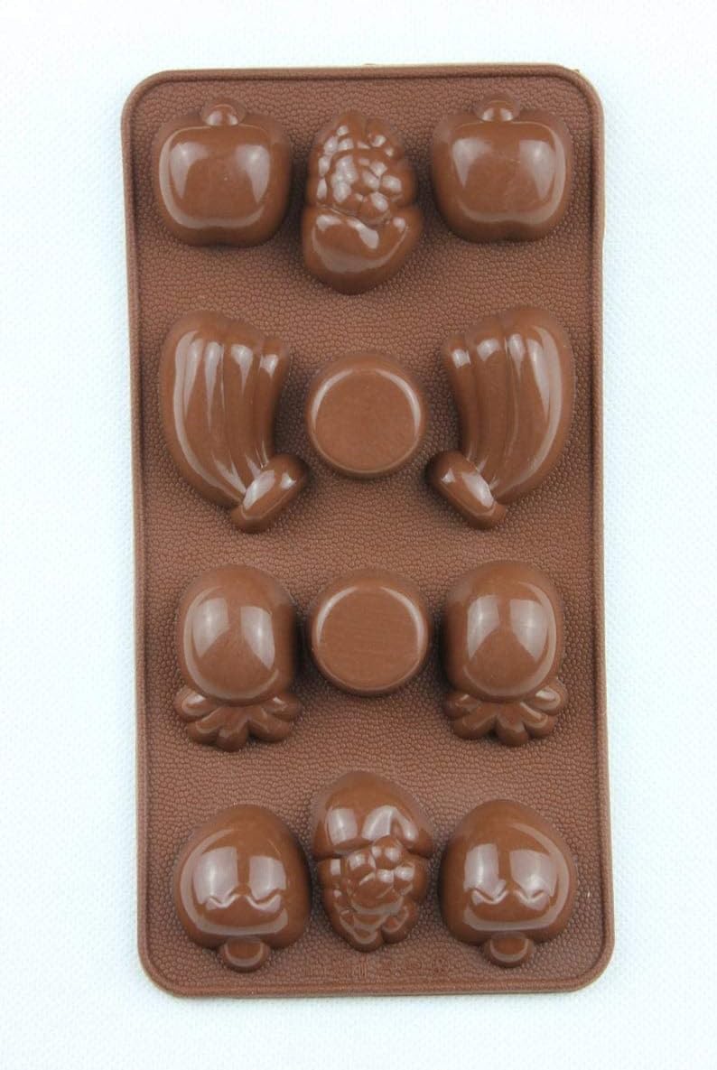 Chitranshi Silicone Chocolate Mould 12 Cavity Mix Fruit Shape Mold Baking Tools for Chocolate Candy Ice Jell-O Cake Decoration Pack of 1 (Multi Color)