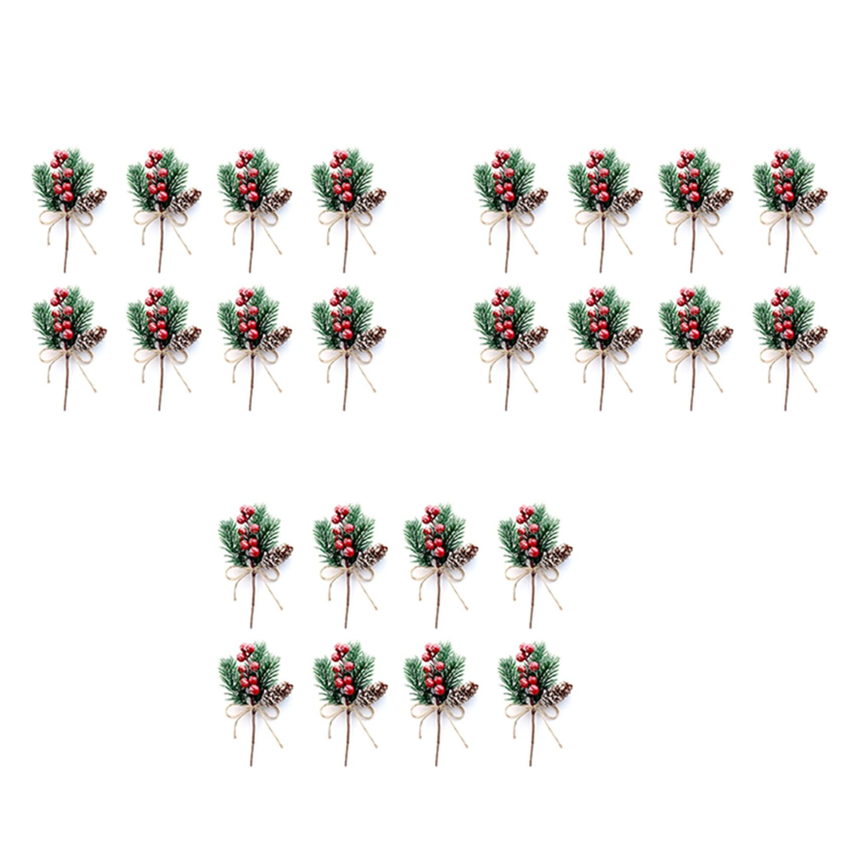 Vjsujehgy Red Berry Stems Pine Branches Evergreen Christmas Berries Decor 24 PCS Artificial Pine Cones Branch Craft Wreath Pick