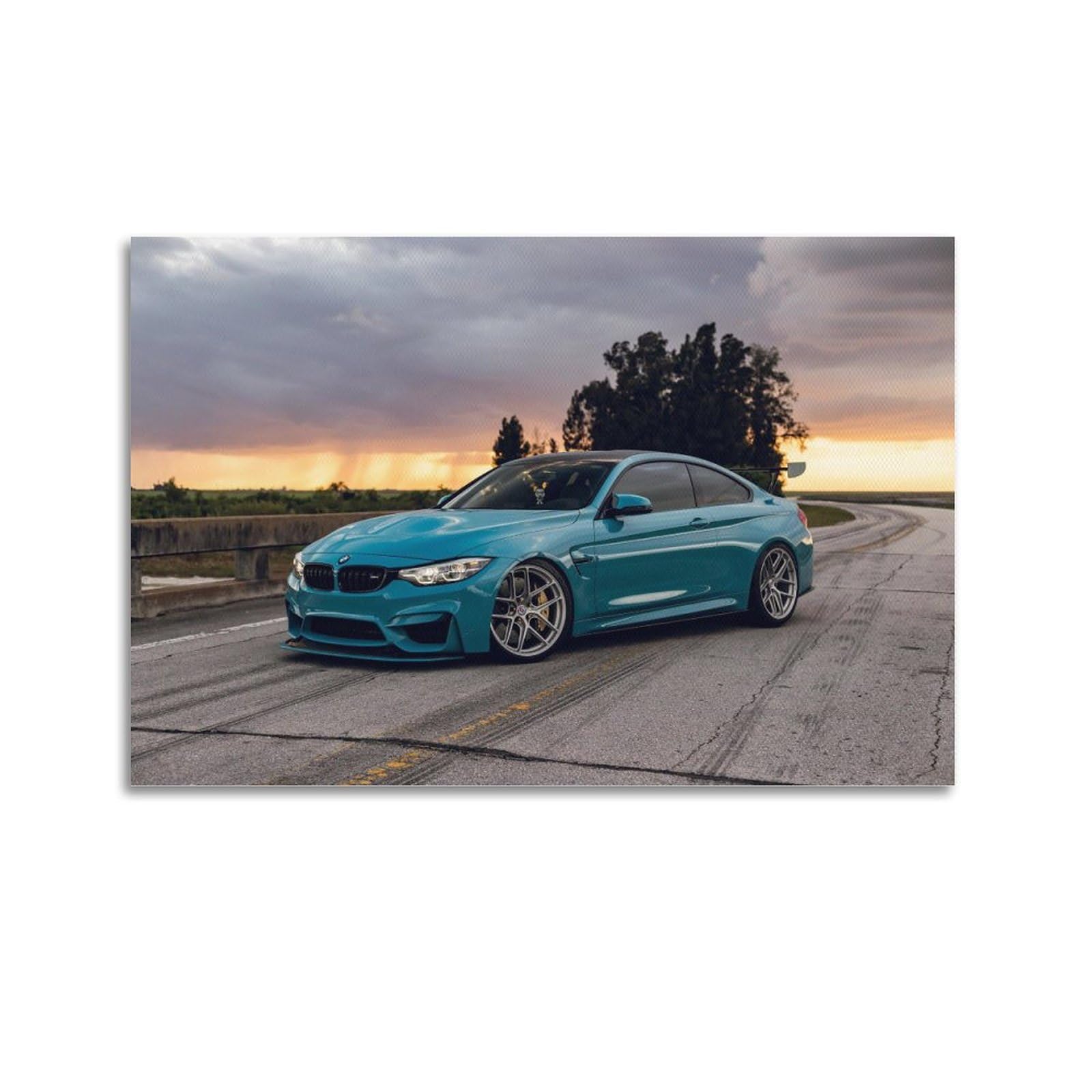 Kytin Unframe-Style Luxury Sports Car Poster For Bmw M4 Blue Racing Car Decorative Painting Canvas 20X30inch(50X75cm)