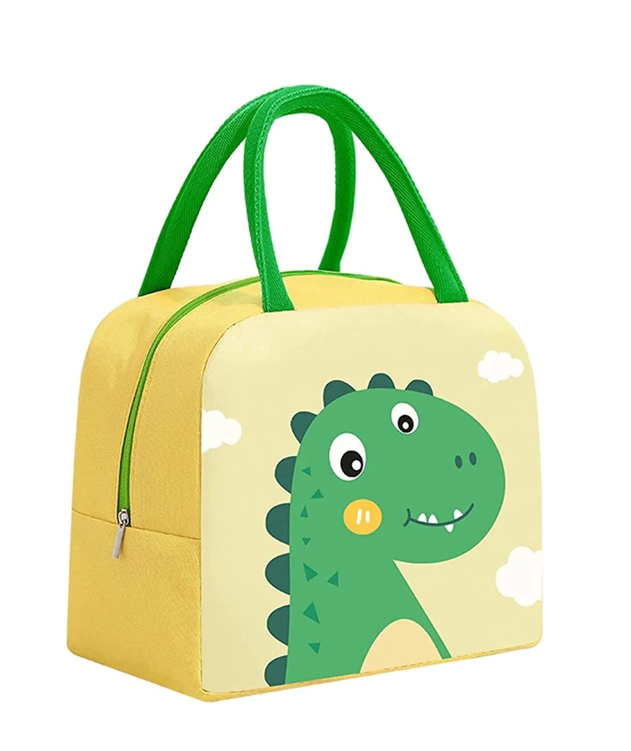 SHAKTISM Lunch Bags Insulated Lunch Tiffin Carry Bag | Cartoon Smiley Size Hot Cold Bag for Office Travel School Picnic for Girls, Boys, Men & Women (Dinosaur Yellow 1)