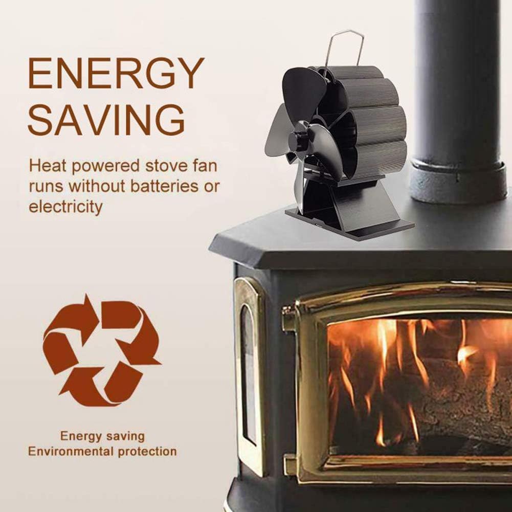 Ventilador de estufa autoalimentado, ventilador de estufa de 4 aspas, ventilador de estufa de leña, distribución eficiente del calor, funcionamiento silencioso, respetuoso con el medio ambiente, para