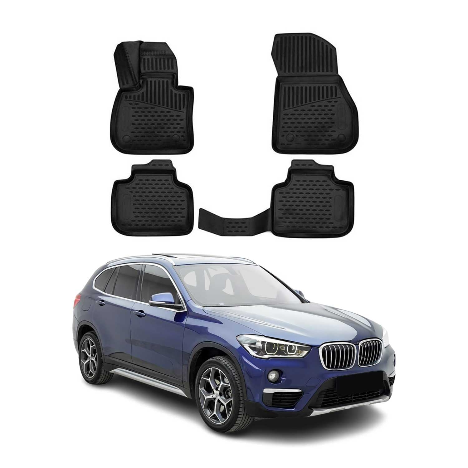 OMAC Dywaniki Gumowe Dywaniki Pasujące do BMW X1 F48 2015-2022 TPE Dywaniki Samochodowe Czarny 4X