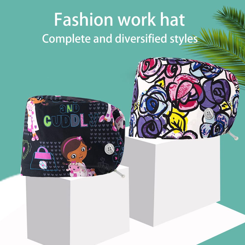 niaahinn Working Hats Doctor Nurse Caps with Button Tie Back Hats with Sweatband Multi-purpose Adjustable Hospital for Women Men (83013-83014)