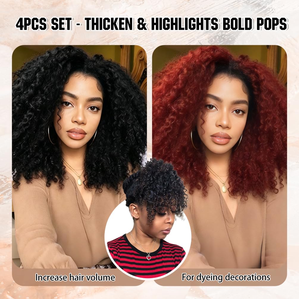 4Pcs Afro Kinky Curly Clip in Hair Extensions Real Human Hair, 20 Inch 80g Copper 350#, Lace Invisible Seamless & Thicken, 4B 4C Remy Clip Ins for Women