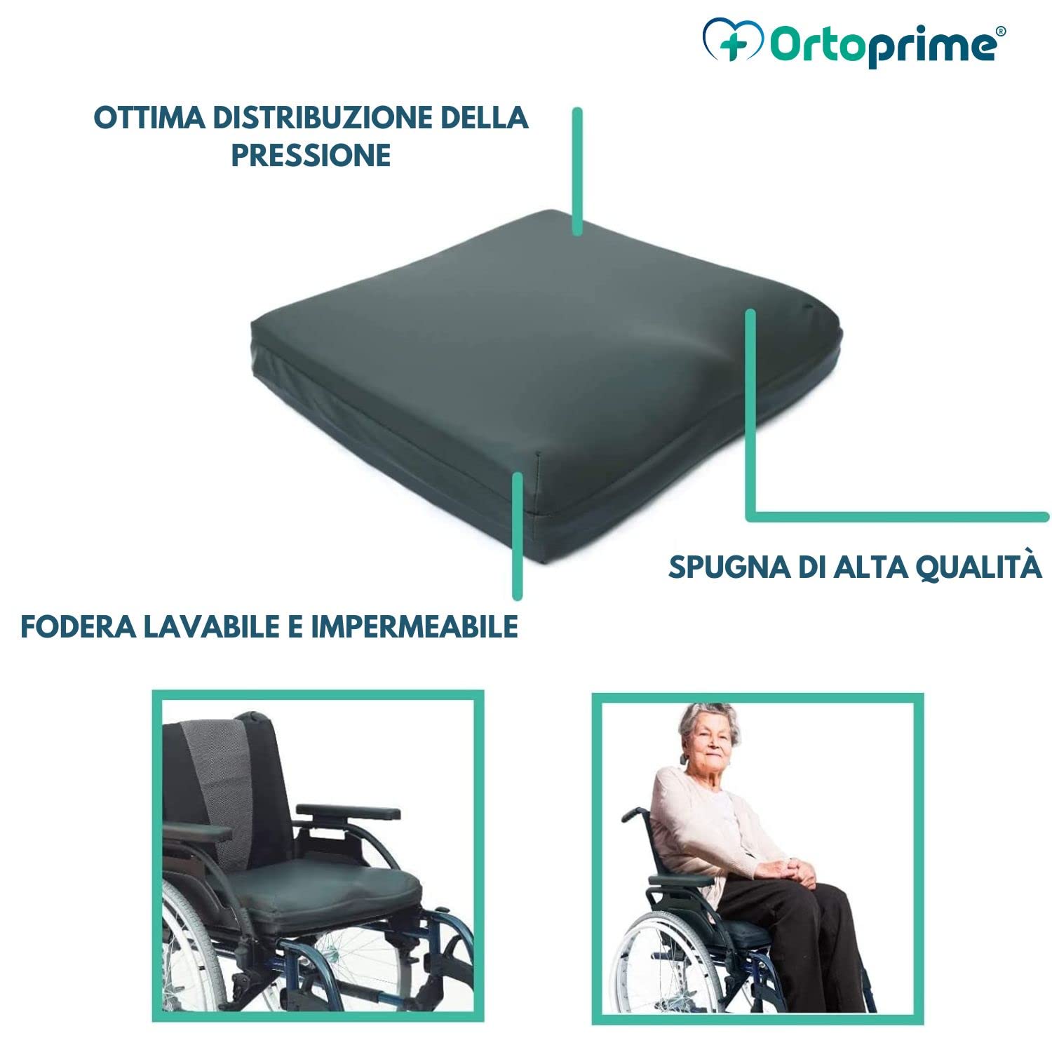 OrtoPrime Cuscino Antidecubito per Sedia a Rotelle - Cuscino Seduta Ortopedico Viscoelastico - Cuscino Memory Decubito - Cuscino Carrozzina per Anziani - Cuscino Memory Foam Sedia a Rotelle Ufficio