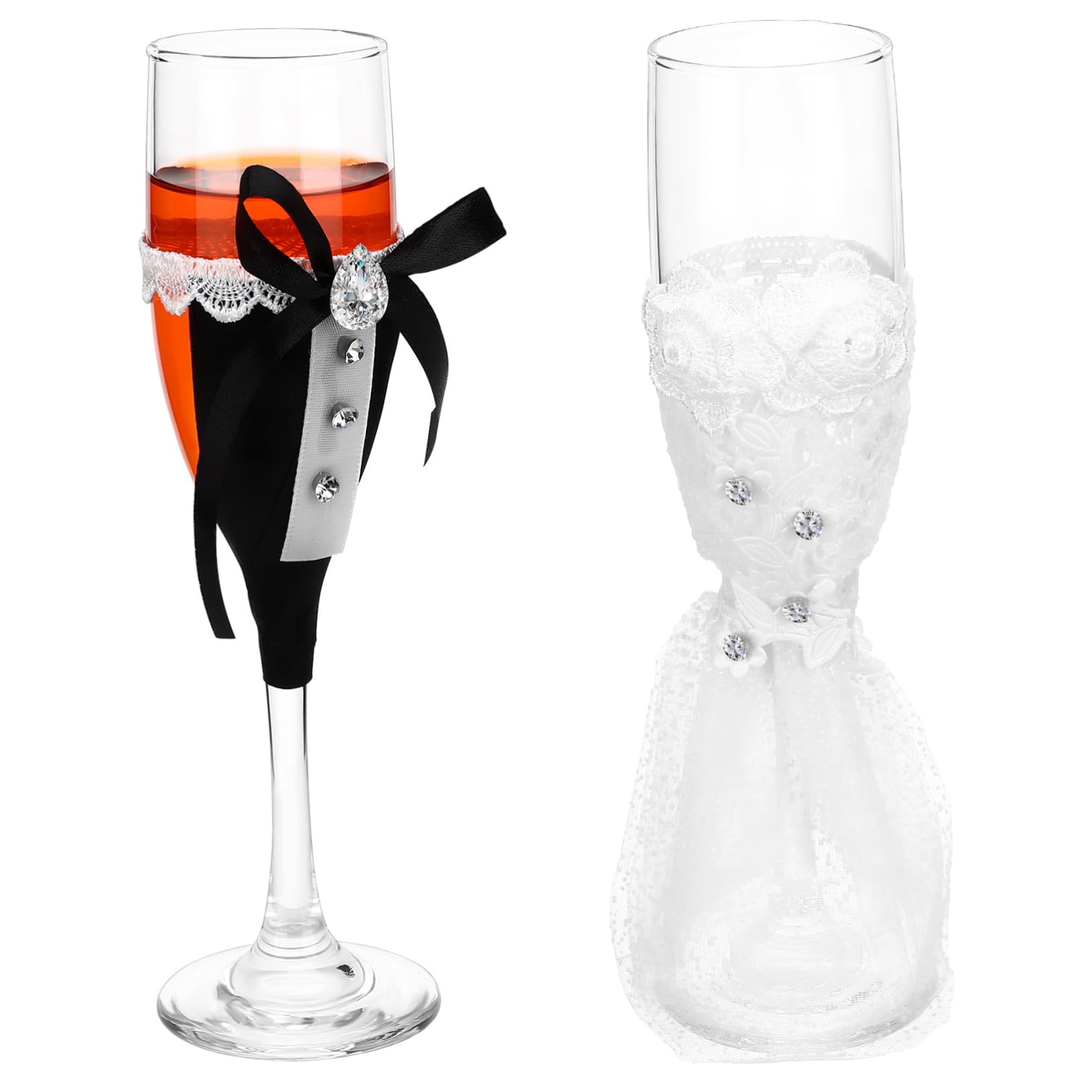 1juego Copas De Brindis Para Boda Elegantes Flutes Decorativas Para Novios Vaso De Champán Para Celebraciones Diseño De Vestido y Traje Para Aniversarios y Compromisos