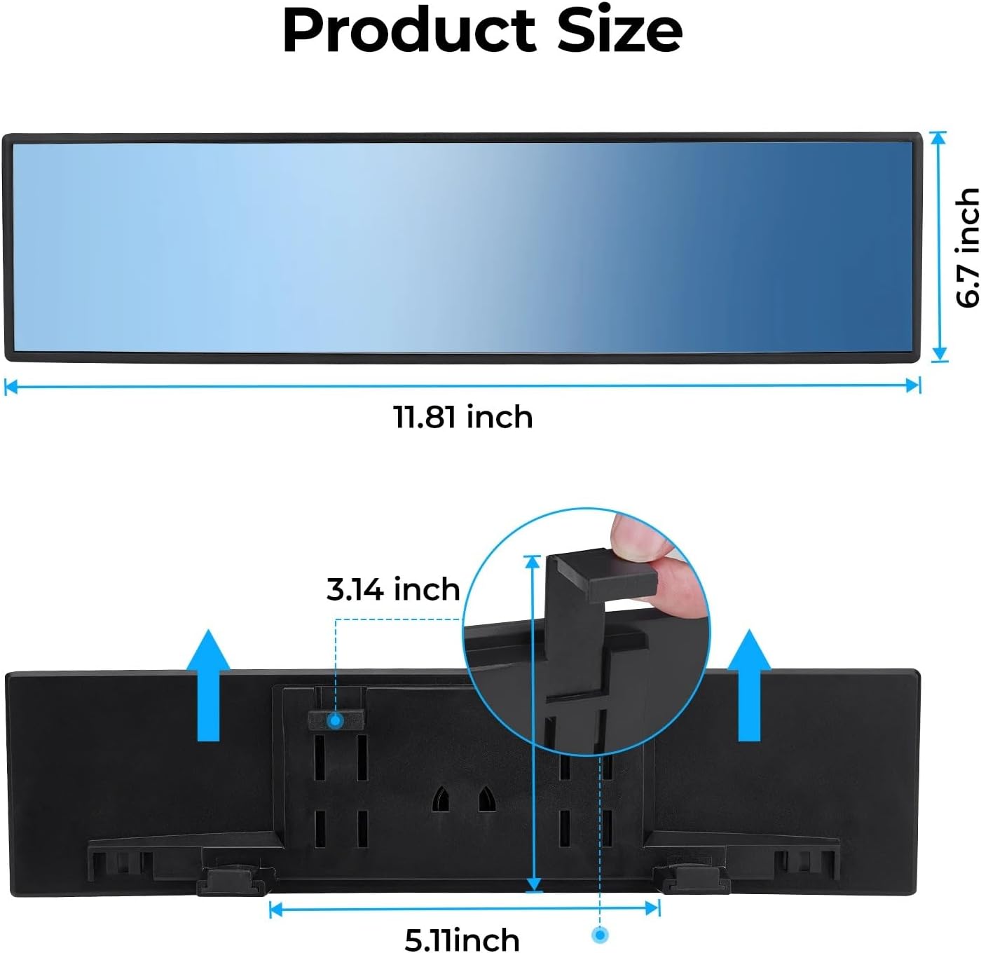 30Cm Panoramic Convex Rearview Mirror for Car SUV Truck Anti-Glare Wide Angle Clip-On Rear View Mirror Interior Mirror