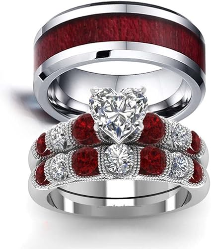 Conjunto de dos anillos de boda para él y para ella anillos para parejas Anillos de compromiso para novia en acero inoxidable chapado en oro blanco