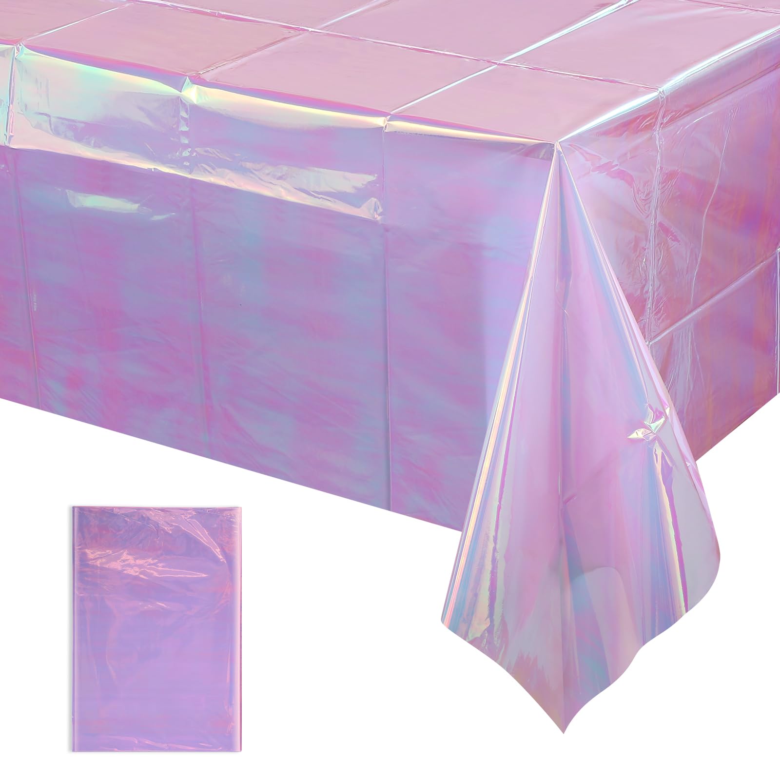 FunnyPars 1 Pack Light Purple Plastic Tablecloths for Rectangle Tables, Shiny Disposable Laser Rectangle Table Covers Foil Tablecloth Iridescent Party Decoration Birthday Bridal Wedding, 39x108 Inch
