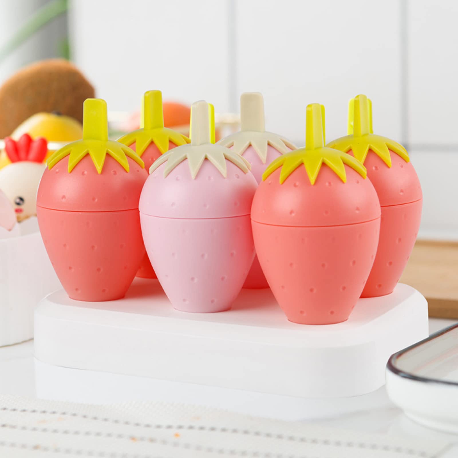 Stampo Per Gelato A Forma Di Pulcino E Fragola - 4 Pezzi Riutilizzabili Con Vassoio Antigoccia, Stampi Per Ghiaccioli Per Bambini, Facili Da Sformare - 6