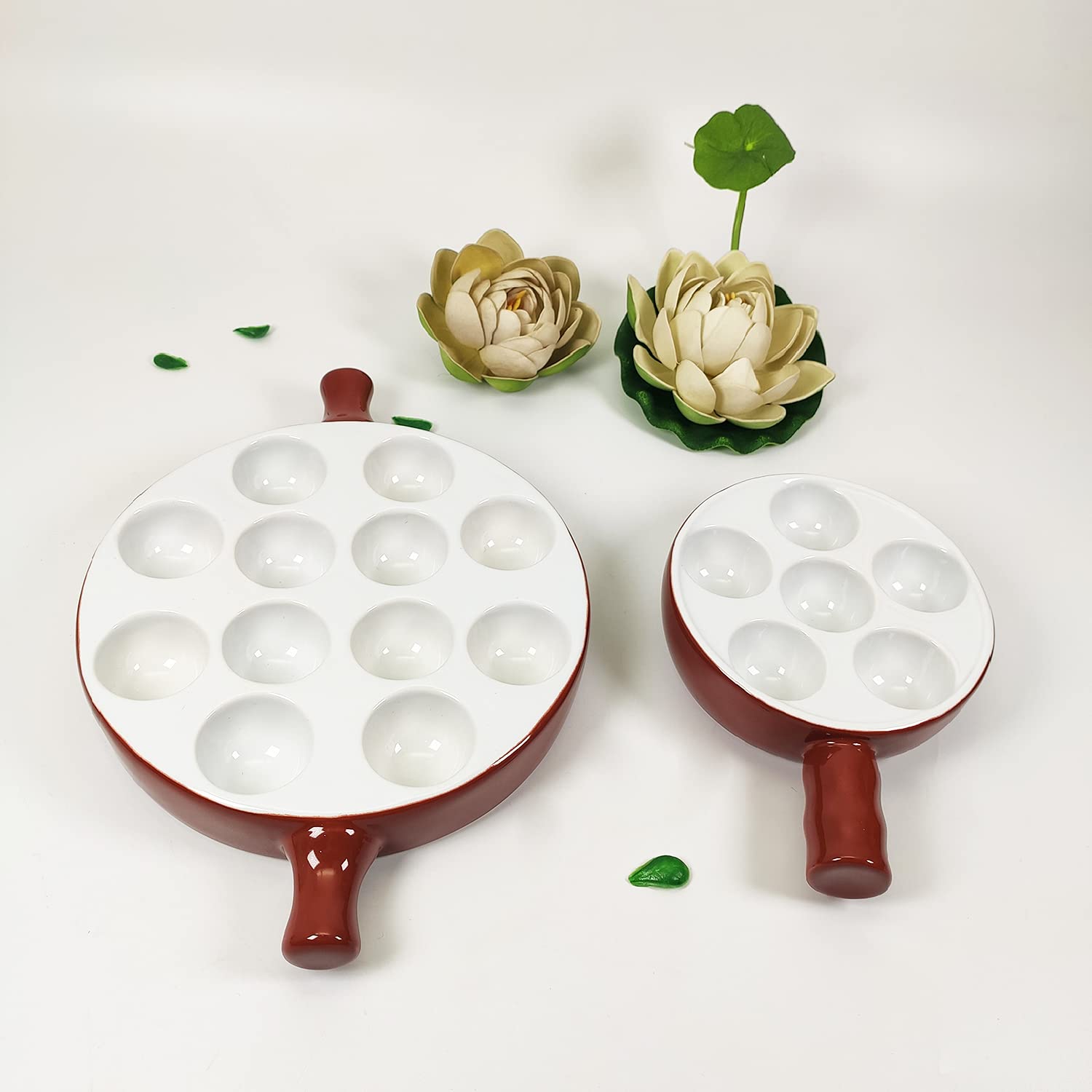 Platos de cerámica Escargot (2 unidades) 23,5 x 16,5 cm con mango de Footed Dishes, Oven Safe Holes Set para Home Restaurant Hotel (marrón, 23,5 x 16,5 cm)