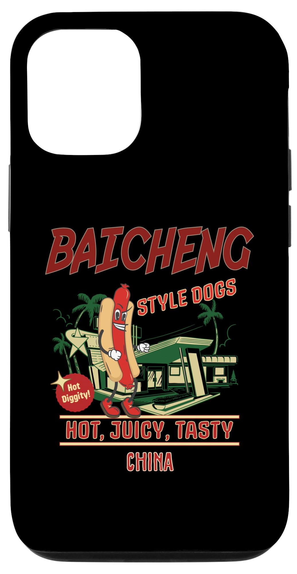iPhone 15 BAICHENG Style Dogs Hot Diggity Juicy Tasty Retro Case