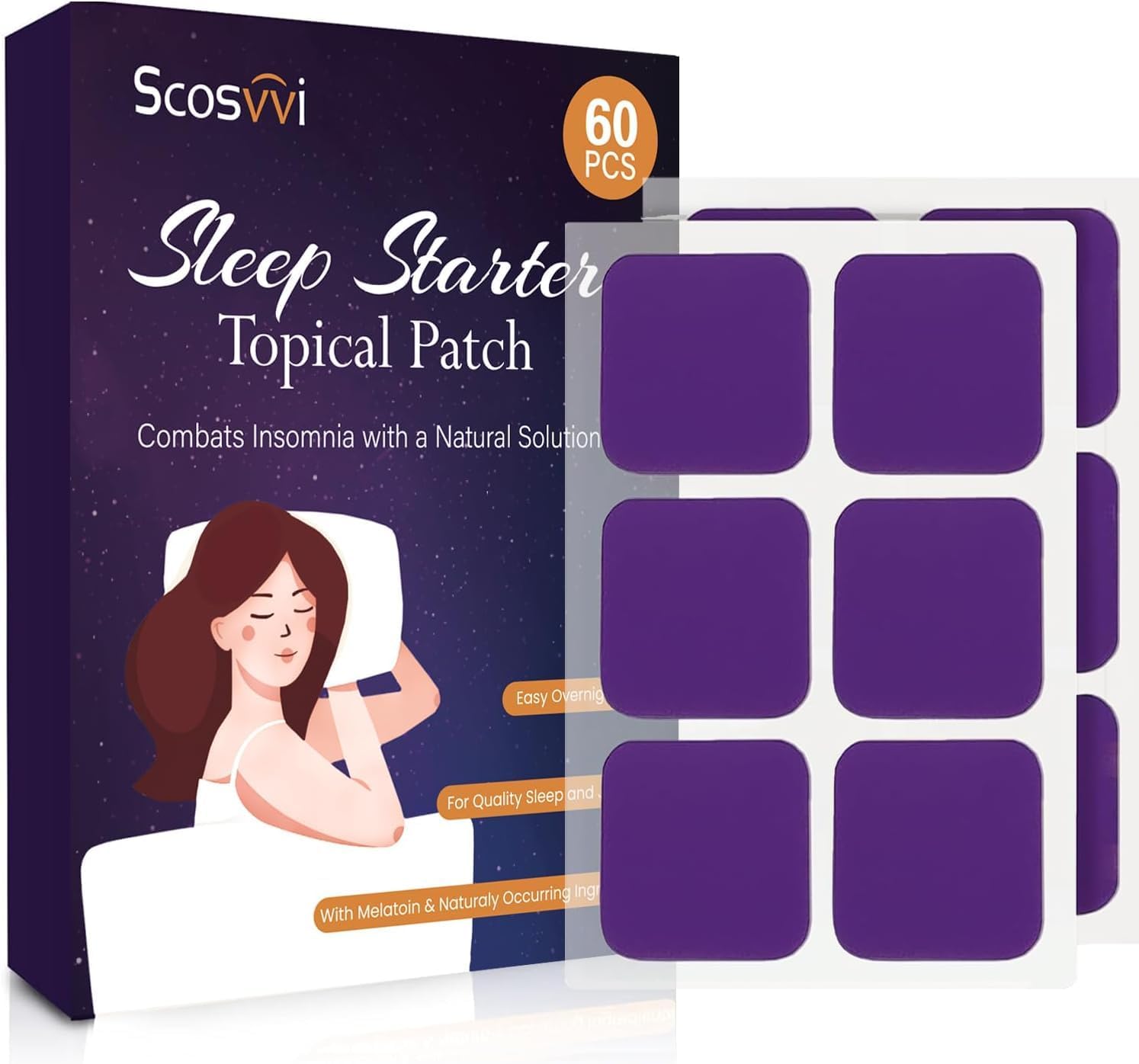 Scosvvi Sleep Patches for Adults: Extra Strength Plant-Based Sleep Aid with Lavender & Chamomile – Non-Habit Forming Nighttime Patch for Relaxation & Restful Sleep – 8-Hour Time Release (60PCS)