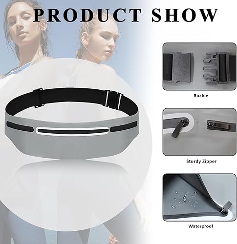 Miniatura 5 de Riñoneras para mujer, riñonera impermeable para hombres, cinturón ajustable para correr, cinturón de bolsillo delgado y expandible, soporte para