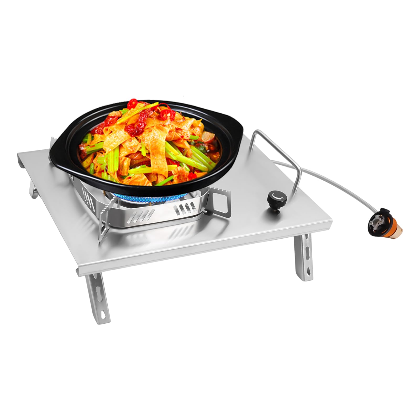 Hornillo de gas portátil de camping de 2600 W, cocina de gas plegable con quemador ajustable, adaptador de embrague y bolsa de transporte, diseño de encendido piezoeléctrico automático