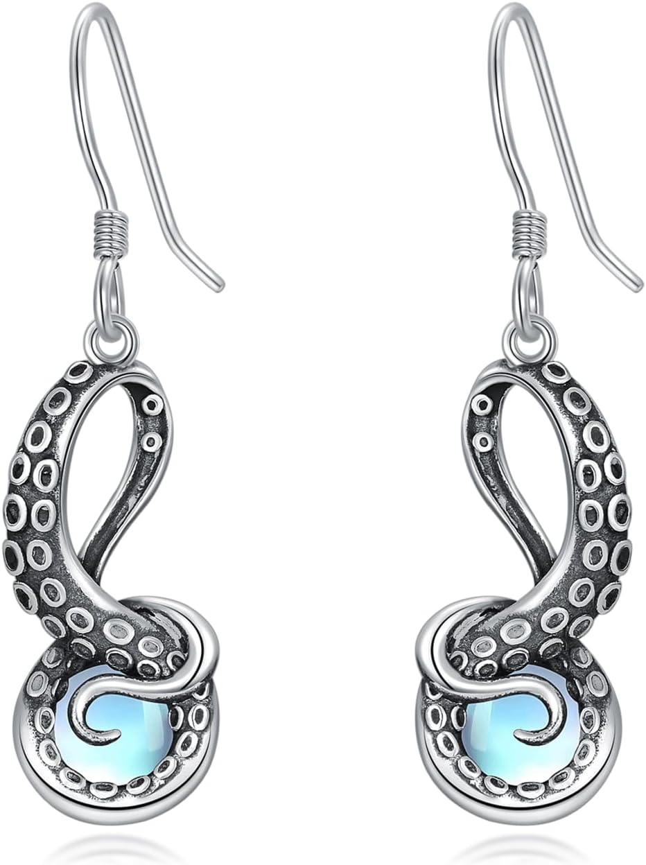 Moonstone Animal Earring 925 Sterling Silver Highland Cow/Fox/Raccoon/Black Cat/Butterfly Earrings Birthday Christmas Jewelry Gift for Women Animal Lovers