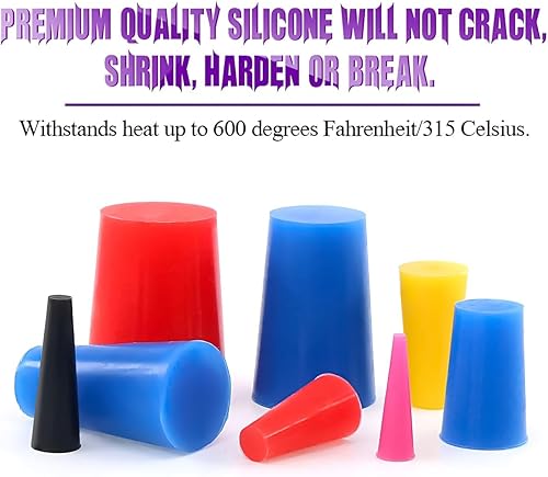 Miniatura 4 de BESULEN 60 tapones cónicos de goma de silicona, de 116 a 58 pulgadas, universal de 8 tamaños, resistente a altas temperaturas, tapón cónico para