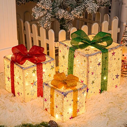 Vegena 3er Set Led Geschenkboxen Weihnachtsdeko, 8 Modi Weihnachts...