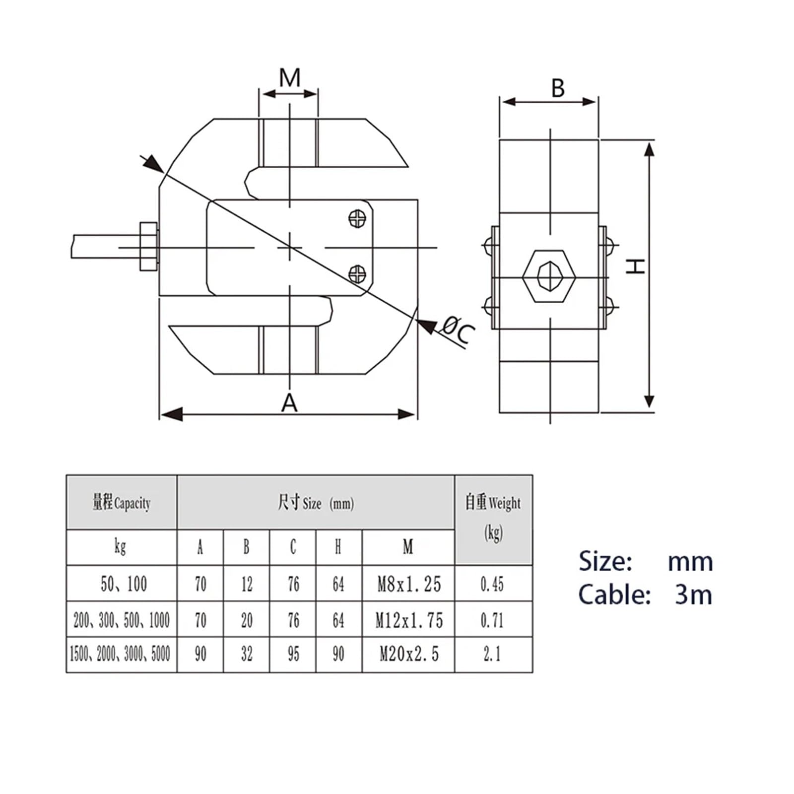 CHBMSS Load Cell S Type High Precision Weighing Sensor, Single Point for Electronic Platform Scale 50-5000KG (Size : 1KG)