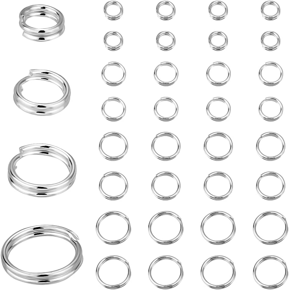 PH PandaHall 40pcs Split Rings, S925 Sterling Silver Jump Rings 4 Sizes Double Loop Small Key Ring 4/5/6/7mm Round Metal Silver Ring Jewelry Connector Ring for Jewelry Keychain Crafts Making, 23 Gauge