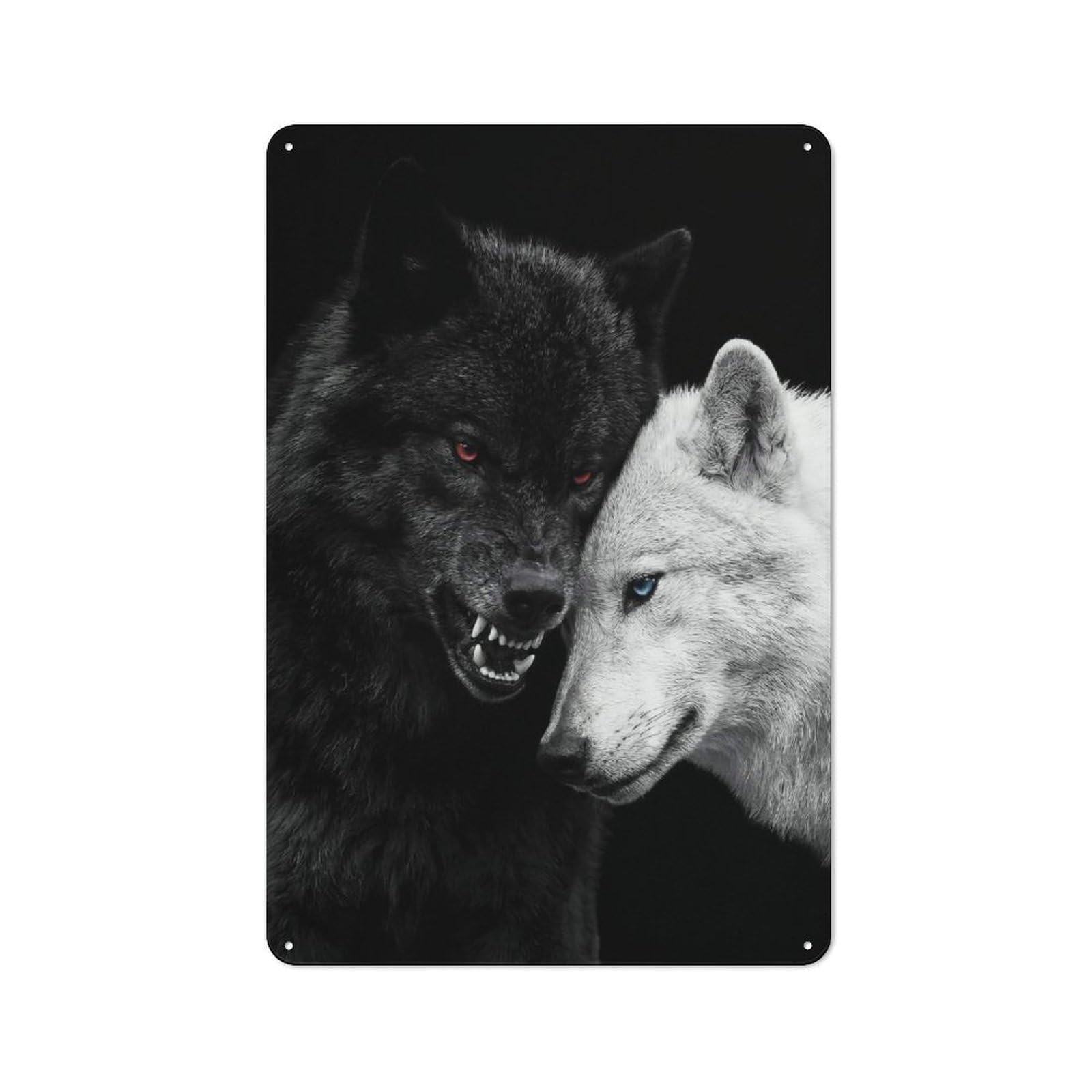 Black And White Wolves Love Printed Metal Sign 30x20cm for Café Or Home Bar, Housewarming Wall Decor for People Furnishing Café And Home Bar