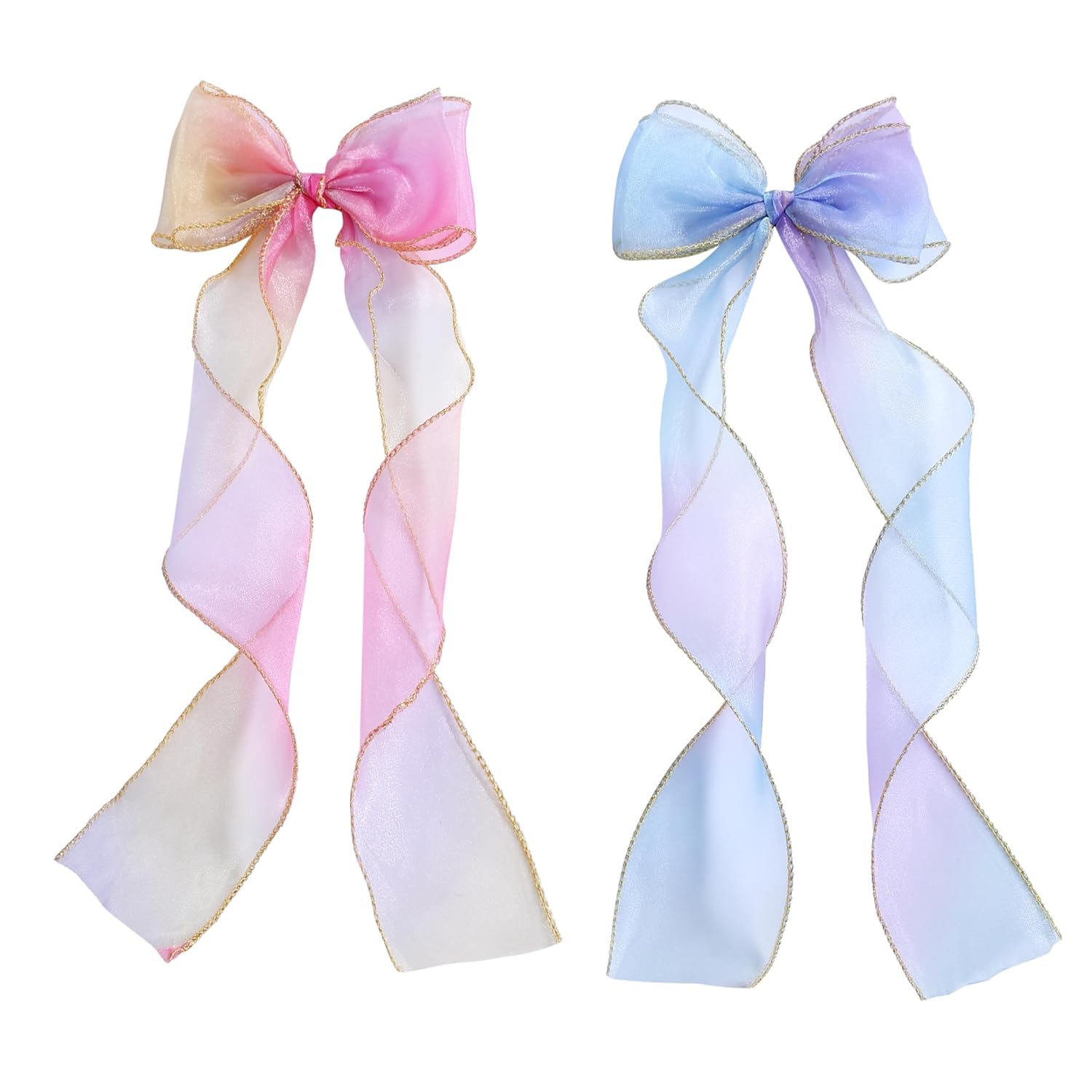 Tempra Brand French Style Large Organza Ribbon Hair Bow Clip || Long Back Ribbon Bow Hair Clip with Two color shades for your baby girls/Princess/Daughter (6) (B0D4QTZD7Q) Amazon Price History, Amazon Price Tracker