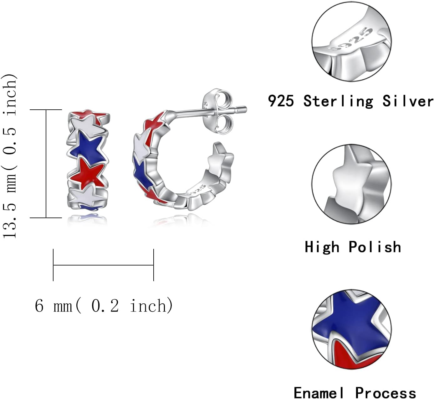 Silver USA American Flag Earrings - Patriotic Star Ears Stud Fourth of July Windmills Independence Day Hoop Jewelry Gift for Women Veterans - Image 6