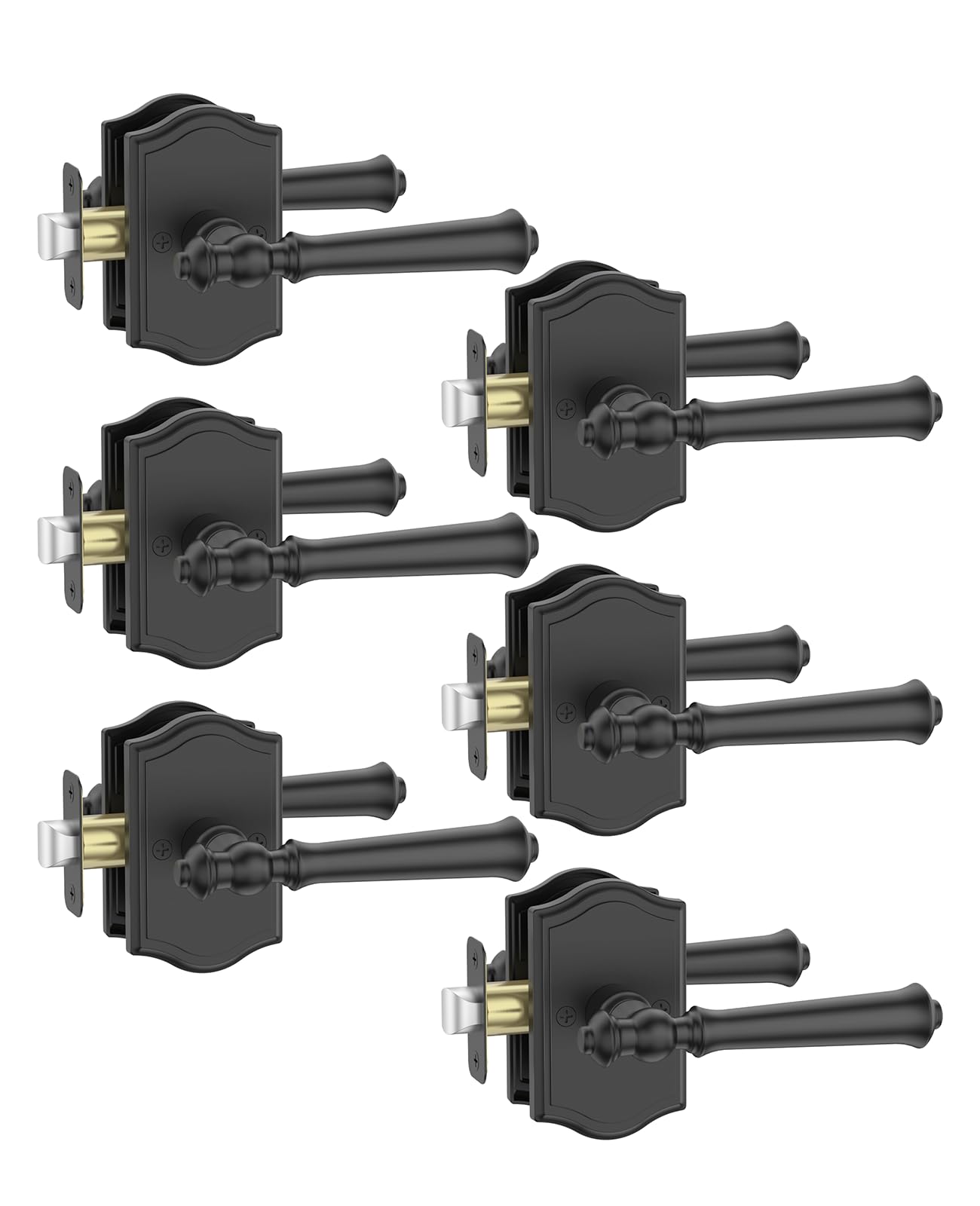 Photo 1 of Asidrama 6 Pack Passage Matte Black Door Handles, Indoor Solid Black Heavy Duty Door Lever with Door Knobs for Bedroom or Bathroom, Door Handles Interior with Locks for Left Right Sided Doors ZR19-262