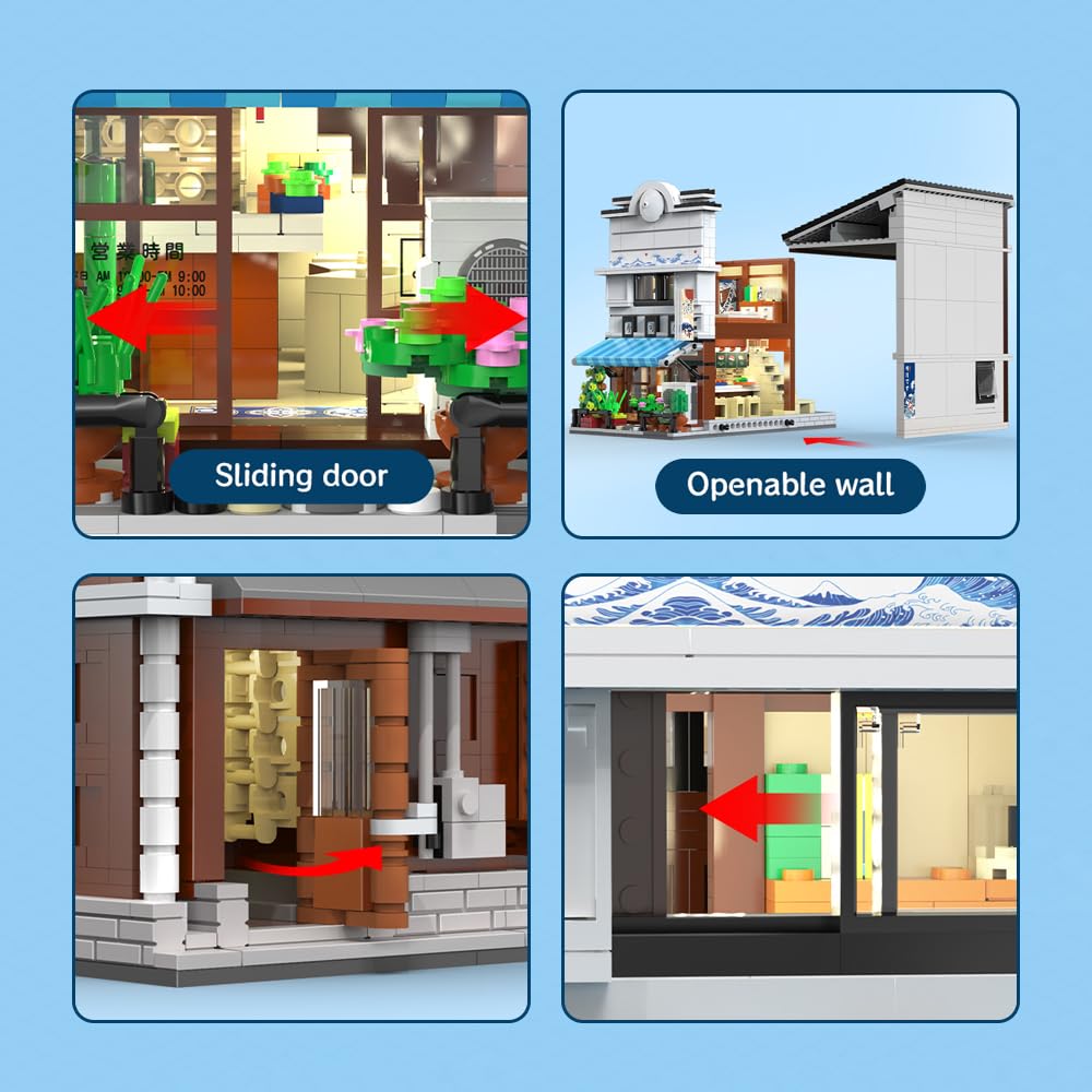 CaDA Master Japanisches Sushi-Haus Bausteinset C66018W Kreativer Stadtbaustein-Bausatz mit Beleuchtung, 1665 Teile Straßenhaus-Idee Geschenk für Erwachsene