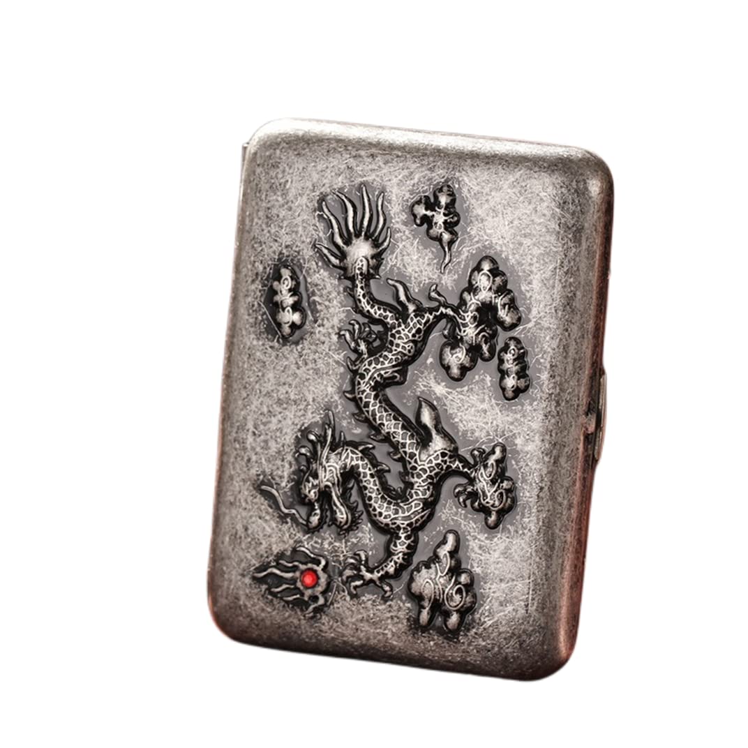 Portable Solid Copper Pocket Carrying Cigarette Box Case 16 Capacity for Regular Size Cigarettes with Gift Box for Men Women Smokers (3D Carved Dragon)