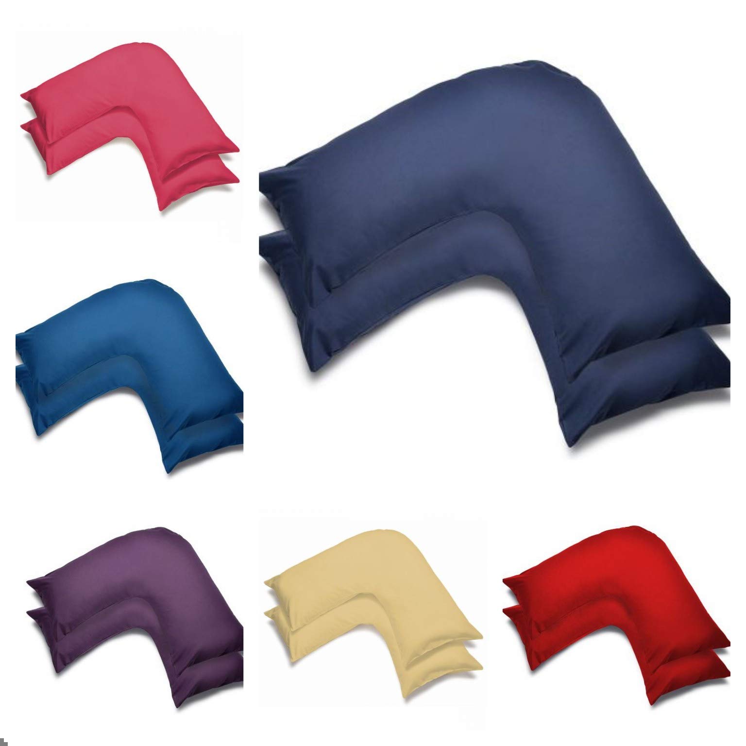 Pavla-Outlet Women's Navy 2 Pack Poly-Cotton Plain Dyed V Shaped Pillow Cases Covers - Orthopedic Pregnancy Maternity Back & Neck Support Nursing V Pillowcase Pair (Navy)
