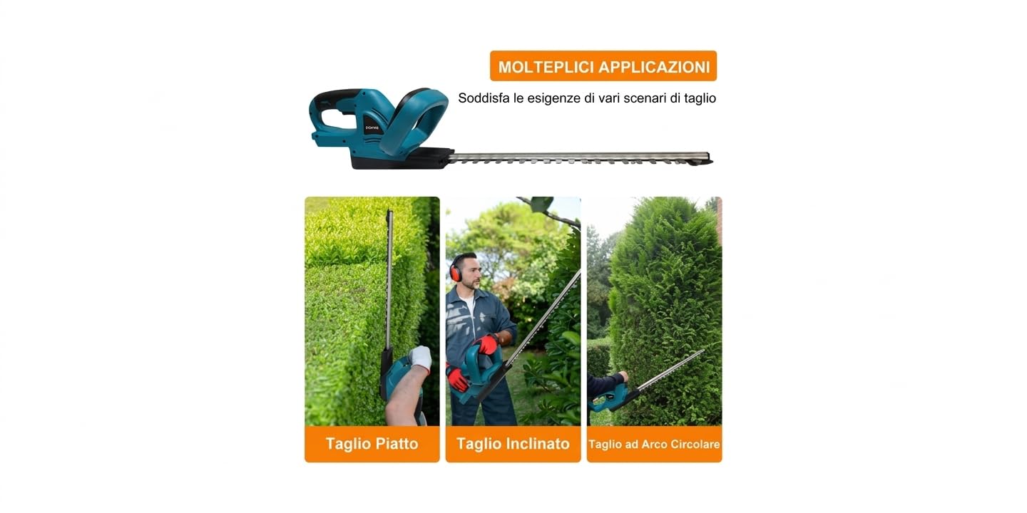 Tagliasiepi a Batteria compatible with Makita 18V, Lama 52 cm, Passo Denti 20 mm, Blu, Leggero 2,2 kg, Senza Batteria