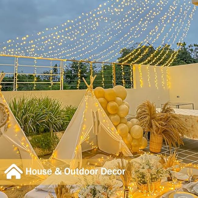 Connectable 200 LED String Lights Indoor Outdoor, 66FT Warm White Christmas Lights Waterproof, 8 Modes with Timer, Twinkle Fairy Lights Plug in Clear Wire for Christmas Tree, Bedroom, Classroom Decor