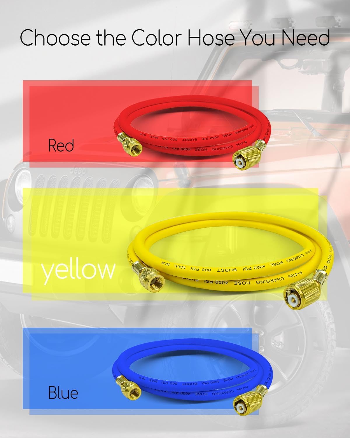 3/8" FL to 1/4" FL Vacuum Certified Refrigerant Hose for R410A R22 All Common Refrigerants, 800 PSI, 6Ft, Yellow