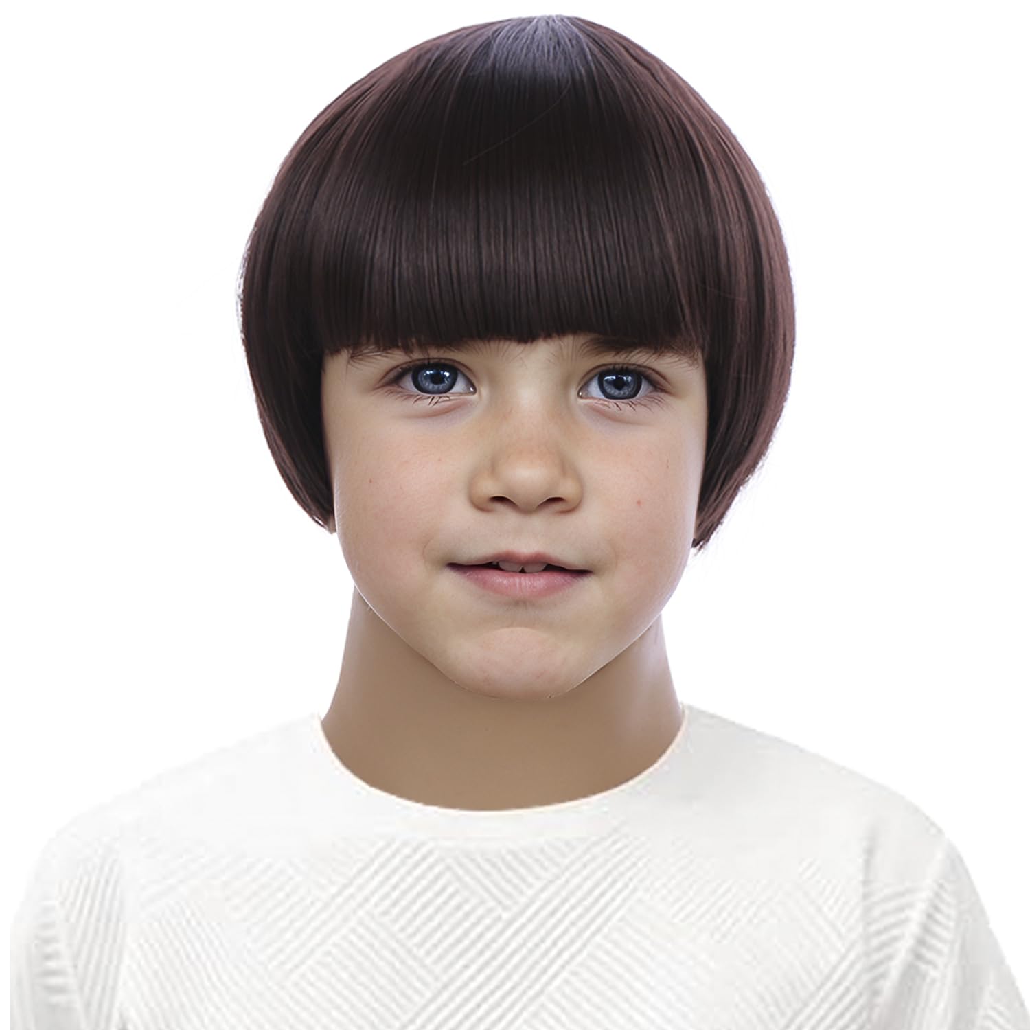 PATTNIUM Boys Dark Brown Mushroom Wig Kids Short Brown Bowl Cut Wigs Children Synthetic Wigs for Halloween Cosplay Party Costume